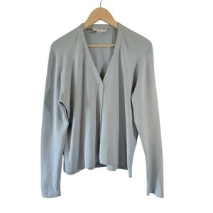 VTG EMANUEL UNGARO Ocean Blue Silk Blend Button-Front Cardigan Sz L Santana Knit